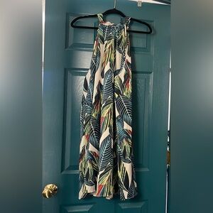 Tropical Leaf Print Midi Dress
